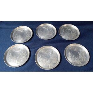 Six Piece Set of Aluminum Pond Scene Mini Plates‎
